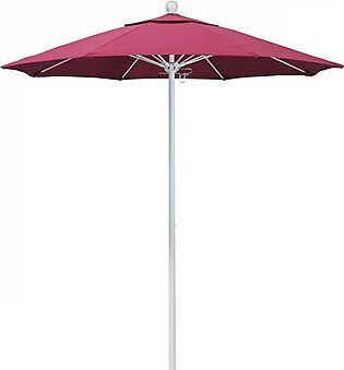Venture Series 7.5' Patio Umbrella with Matted White Aluminum Pole Fiberglass Ribs Push Lift and Sunbrella 2A Hot Pink Fabric