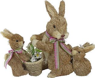 12.5" Sisal Mommy and Baby Bunnies Easter Figure