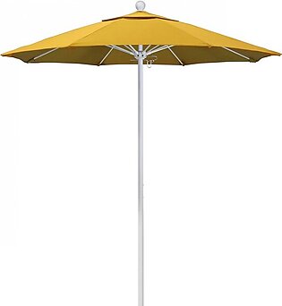 Venture Series 7.5' Patio Umbrella with Matted White Aluminum Pole Fiberglass Ribs Push Lift and Sunbrella 1A Sunflower Yellow Fabric