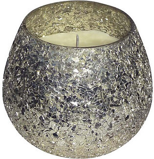 4" Crackled Glass Candle Holder with 11 oz Candle - Silver