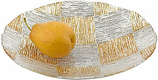 Silver and Gold Cubes Hand-Decorated Glass 12" Bowl