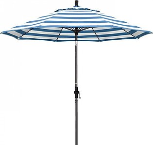 Sun Master Series 9' Patio Umbrella with Bronze Aluminum Pole Fiberglass Ribs Collar Tilt Crank Lift and Sunbrella 2A Cabana Regatta Fabric