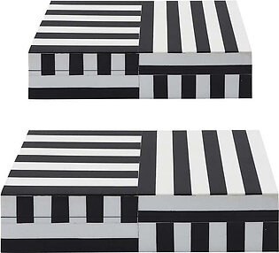 10"/12" Polyresin Striped Boxes Set of 2 - Black/White