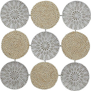 31" x 1" x 31" Metal and Rattan Carved Design Plates Wall Decor - Gray