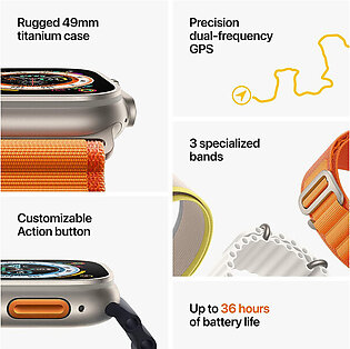 Apple Watch Ultra [GPS + Cellular 49mm] Smart Watch w/ Titanium Case Alpine Loop Medium, Fitness Tracker, Precision GPS, Action Button, Extra-Long Battery Life, Dual Speakers - Orange