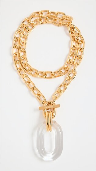 Gold Double Chain XL Link Necklace with Glossy Pendant