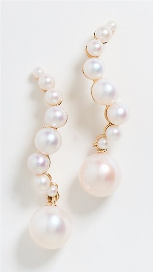14k Pearl Curve Drop Earrings