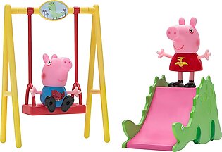 Peppa Pig Dino Park Playset, 4 Pieces – Includes Peppa & George Character Figures, Dinosaur Slide & Swing Set – Toy Gift for Kids – Ages 2+