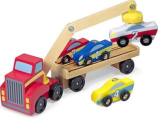 Melissa & Doug Wooden Car Transporter Toy Truck, Magnetic Wooden Cars & Truck Toy Crane | Wooden Toys for 3 Year Old Boy Gifts | Toy Car Set | Toddler Toy Cars for 3+ Year Old Boys & Girls 3 4 5 6