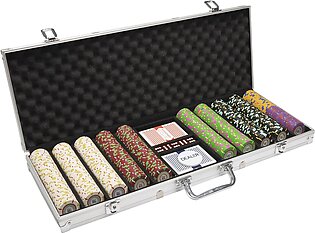500 Count ‘The Mint’ Poker Chips in Aluminum Carrying Case, 13.5g Clay Composite Chips – Deluxe Set w/ 2 Playing Card Decks, Dealer Button, & 5 Dice by Claysmith Gaming