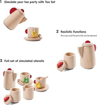 PlanToys Wooden Tea Set (3433) | Sustainably Made from Rubberwood and Non-Toxic Paints and Dyes