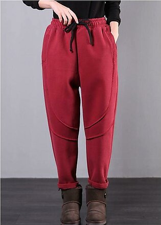 Elegant elastic waist women pants oversize red Tutorials drawstring Jeans