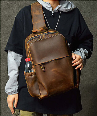 Fashion Brown Calf Leather Man's Backpack Bag