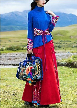 Vivid Chinese Button cotton embroidery outfit Outfits red cotton skirts