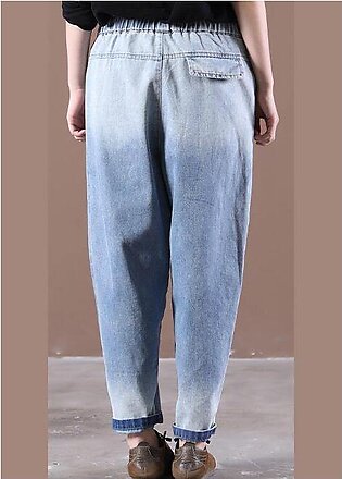 Modern Light Blue Trousers Thin Spring Pockets Sewing Casual Pants