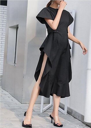 Chic patchwork Cotton quilting clothes Shirts black Dress asymmetric sundress