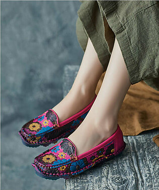 Unique Rose Cowhide Leather Fitted Splicing Flat Feet Shoes