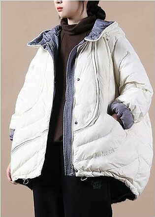 beige down jacket woman trendy plus size down jacket hooded pockets Casual overcoat