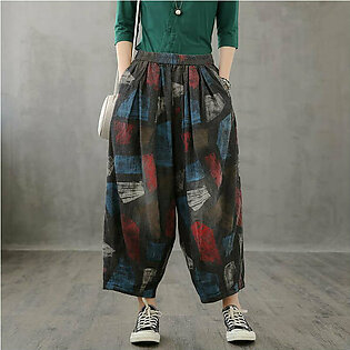Loose high-waisted jeans children's  red printed wide-leg pants