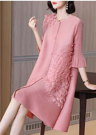 Pink Patchwork Mid Dress Oversized Nail Bead Summer