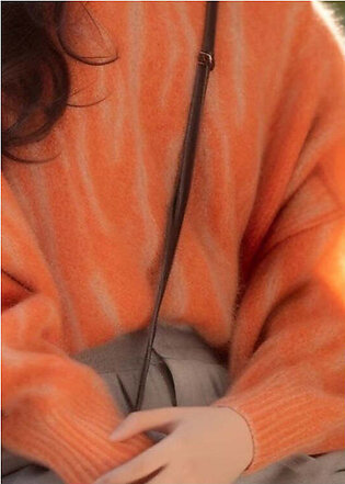 Women Orange O Neck Cozy Cotton Knit Sweaters Long Sleeve