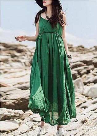 Green Chic cotton clothes fine Summer Solid Color Double Layer Hem Dress
