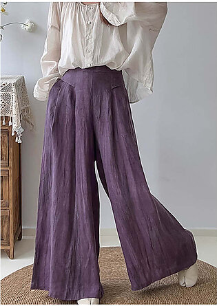 Style Purple High Waist Tie Dye Linen Wide Leg Pants Trousers Fall
