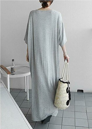 DIY o neck baggy cotton quilting clothes Outfits gray long Dresses