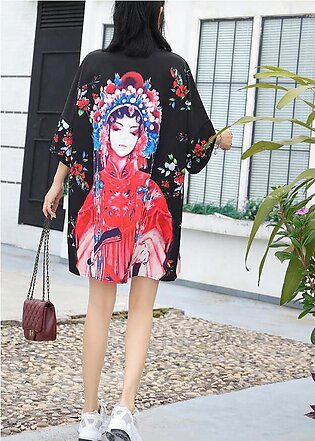 French Chinese Button blended dresses Fabrics black prints Dresses summer