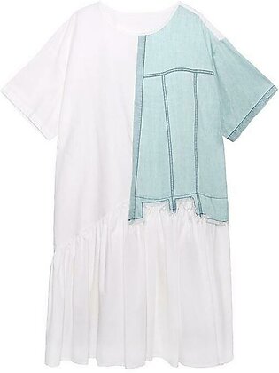 Classy high waist cotton summerWardrobes Shirts white patchwork Plus Size Dress