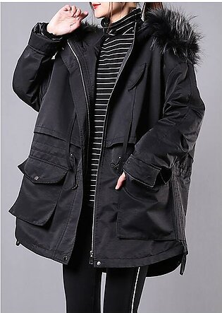 thick black winter parkas oversize down jacket hooded fur collar overcoat
