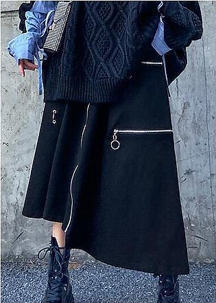 Handmade black cotton quilting clothes asymmetric cotton robes zippered skirts