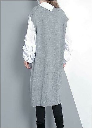 Women gray Sweater dress outfit Design Funny v neck knitted tops