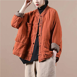 Orange Linen Jacket Women Short Coat