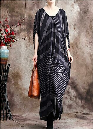 Luxy Stripe Silk Dress Patchwork Loose Outfits Caftan