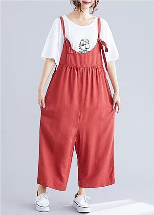 new red casual wide leg pants loose thin fashion straps jumpsuit