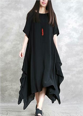 Beautiful black clothes o neck asymmetric Plus Size Dress