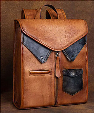 Fashion Brown Versatile Paitings Calf Leather Backpack Bag