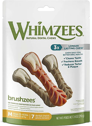 WHIMZEES Brushzees Grain-Free Natural Daily Dental Dog Treats, Medium, 7 count