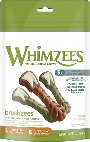 WHIMZEES Brushzees Grain-Free Natural Daily Dental Dog Treats, Large, 6 count