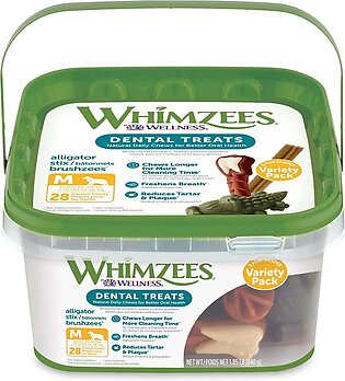 WHIMZEES Variety Pack Grain-Free Dental Dog Treats, Medium, 28 count