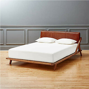 Kamari Oak Wood and Ivory Upholstered Queen Bed