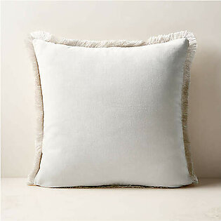 Akemi Woven Warm White Velvet Throw Pillow with Feather-Down Insert 18''