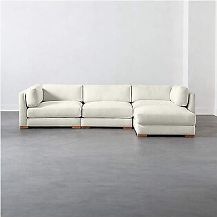 Piazza 4-Piece Modular Camel Brown Boucle Sectional Sofa with White Oak Legs
