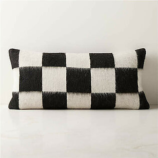 Lando Warm White and Black Pleated Silk and Linen Throw Pillow with Feather-Down Insert 23"
