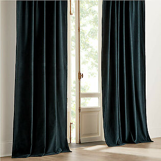 Velvet Dark Green Organic Cotton Blackout Window Curtain Panel