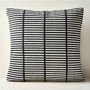 Utila Black and White Embroidered Outdoor Throw Pillow 23"