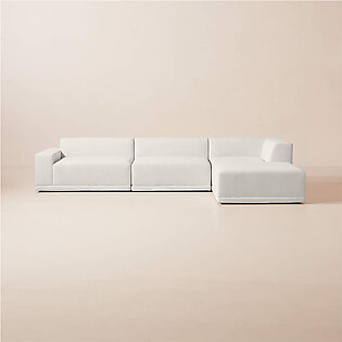 Faible 4-Piece L-Shaped White Performance Linen Sectional Sofa with Left Arm