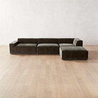 Faible 4-Piece Grey Performance Velvet Sectional Sofa with Left Arm