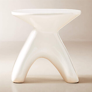 Forcella High-Gloss White Cement Side Table